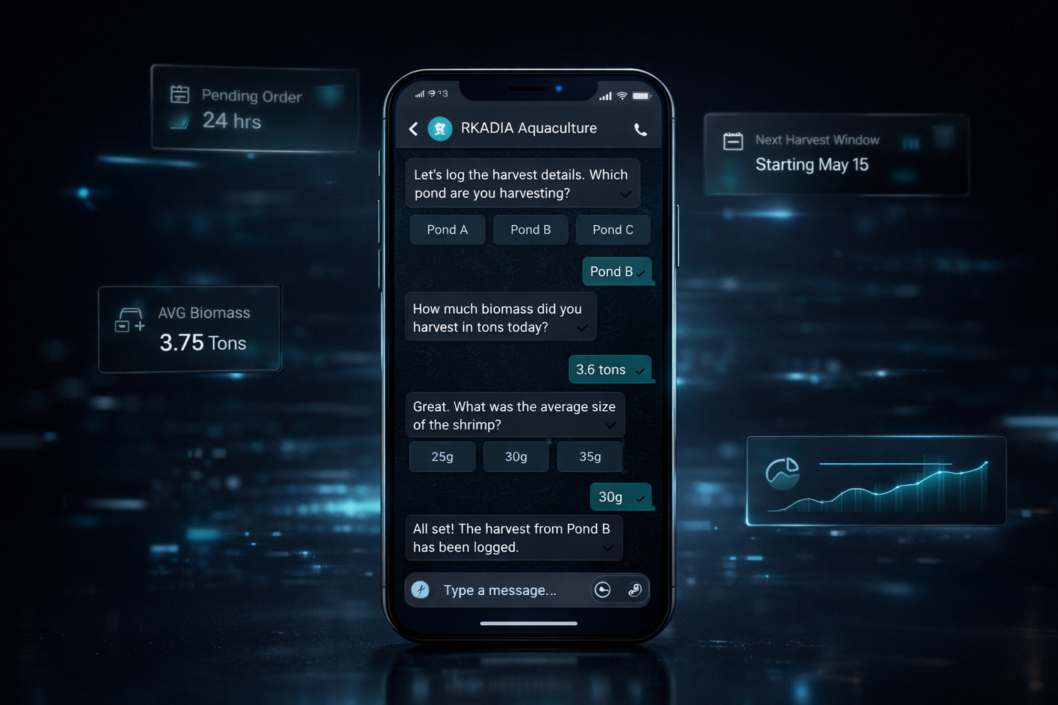 WhatsApp bot guiding a farmer through harvest data capture